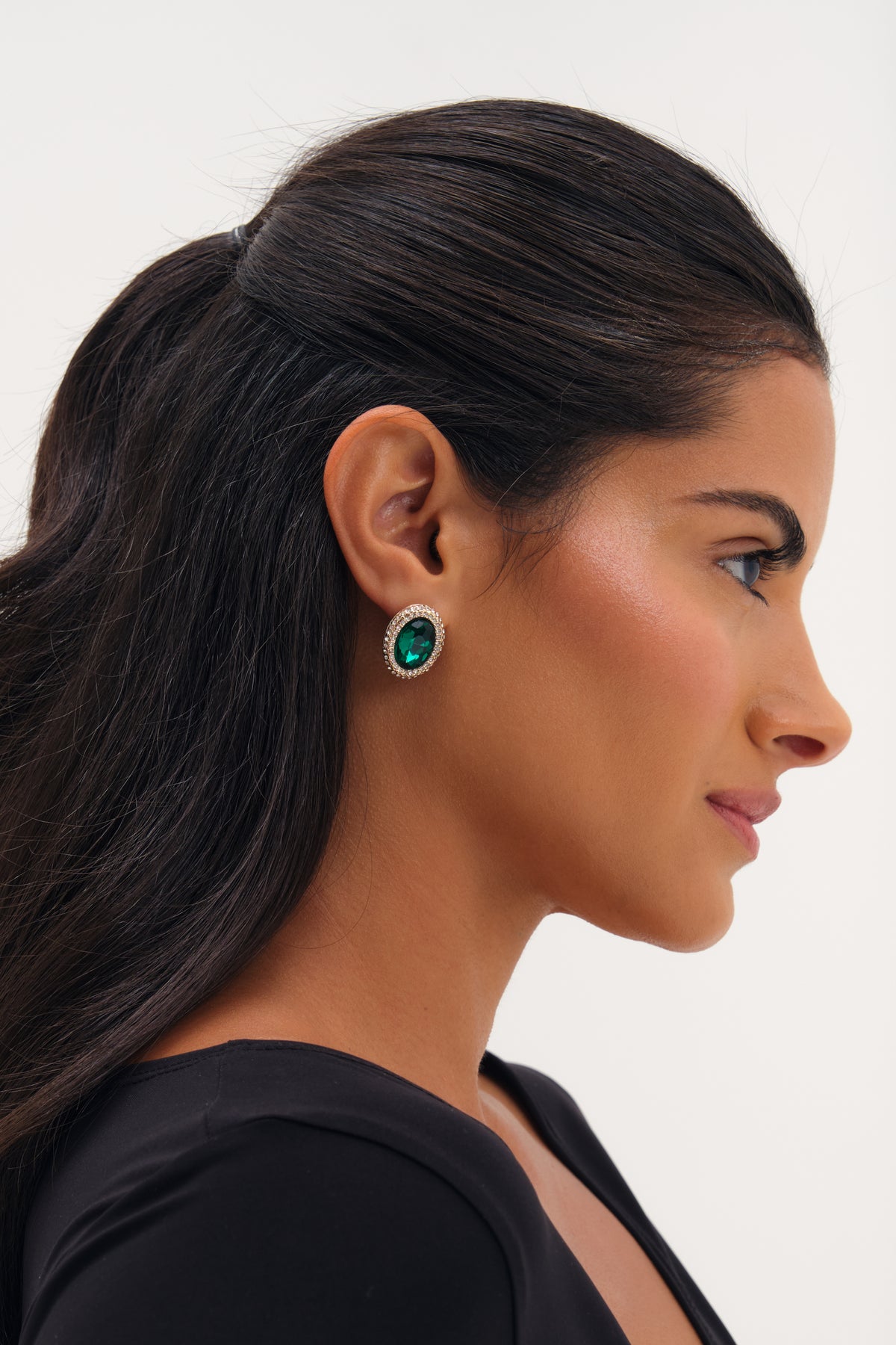 MOOD GOLD PLATE CRYSTAL AND EMERALD STUD EARRING