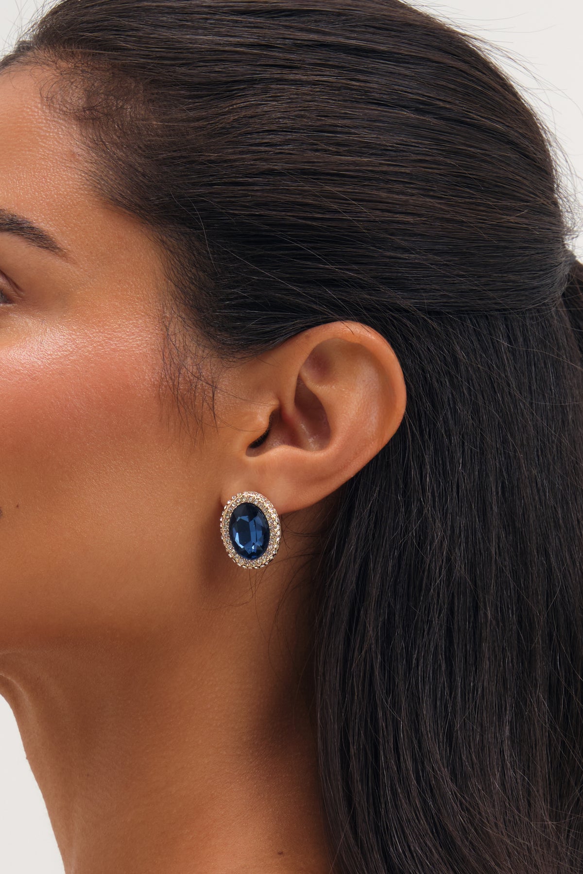 MOOD GOLD PLATE CRYSTAL AND BLUE STUD EARRING