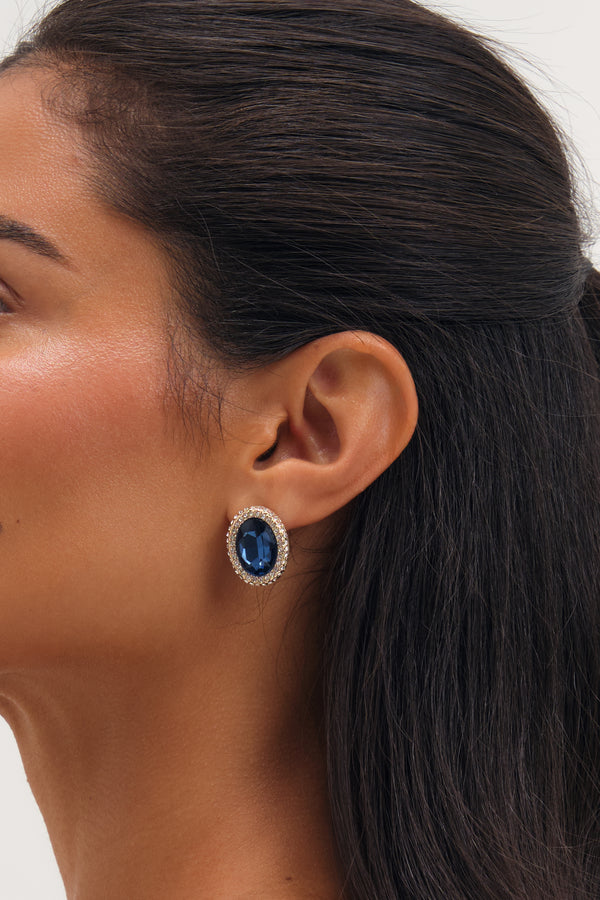MOOD GOLD PLATE CRYSTAL AND BLUE STUD EARRING