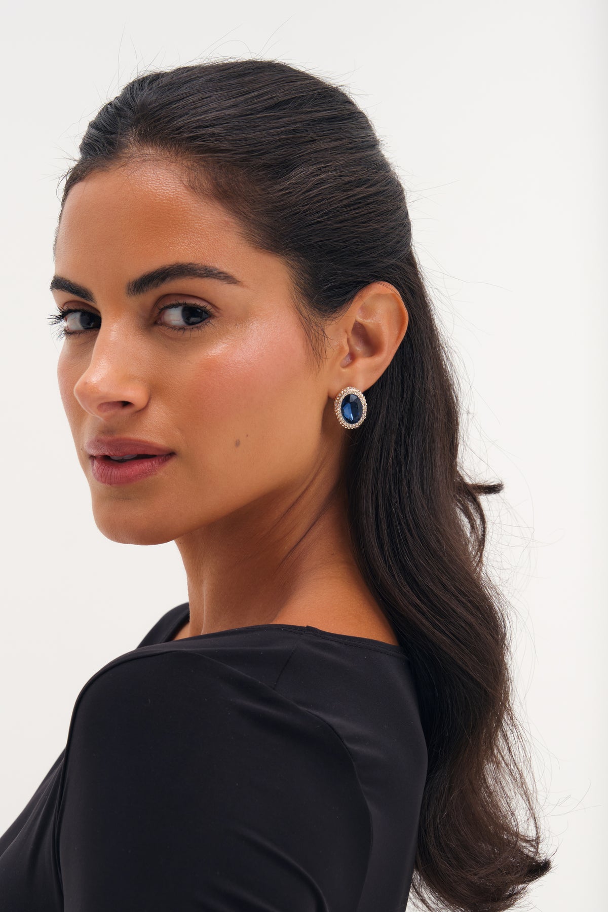 MOOD GOLD PLATE CRYSTAL AND BLUE STUD EARRING