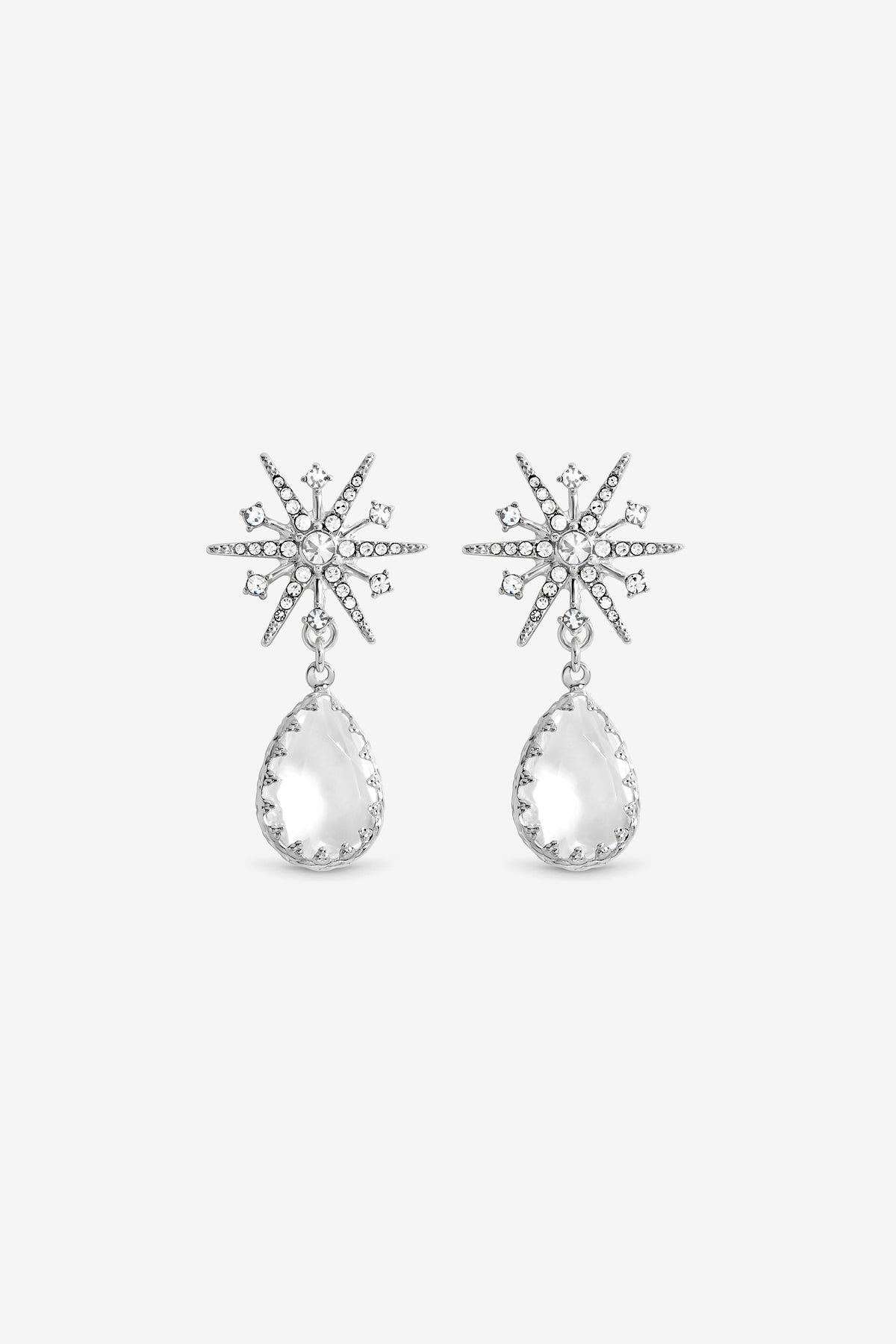 Mood Silver Plated And Crystal Star Drop Earrings