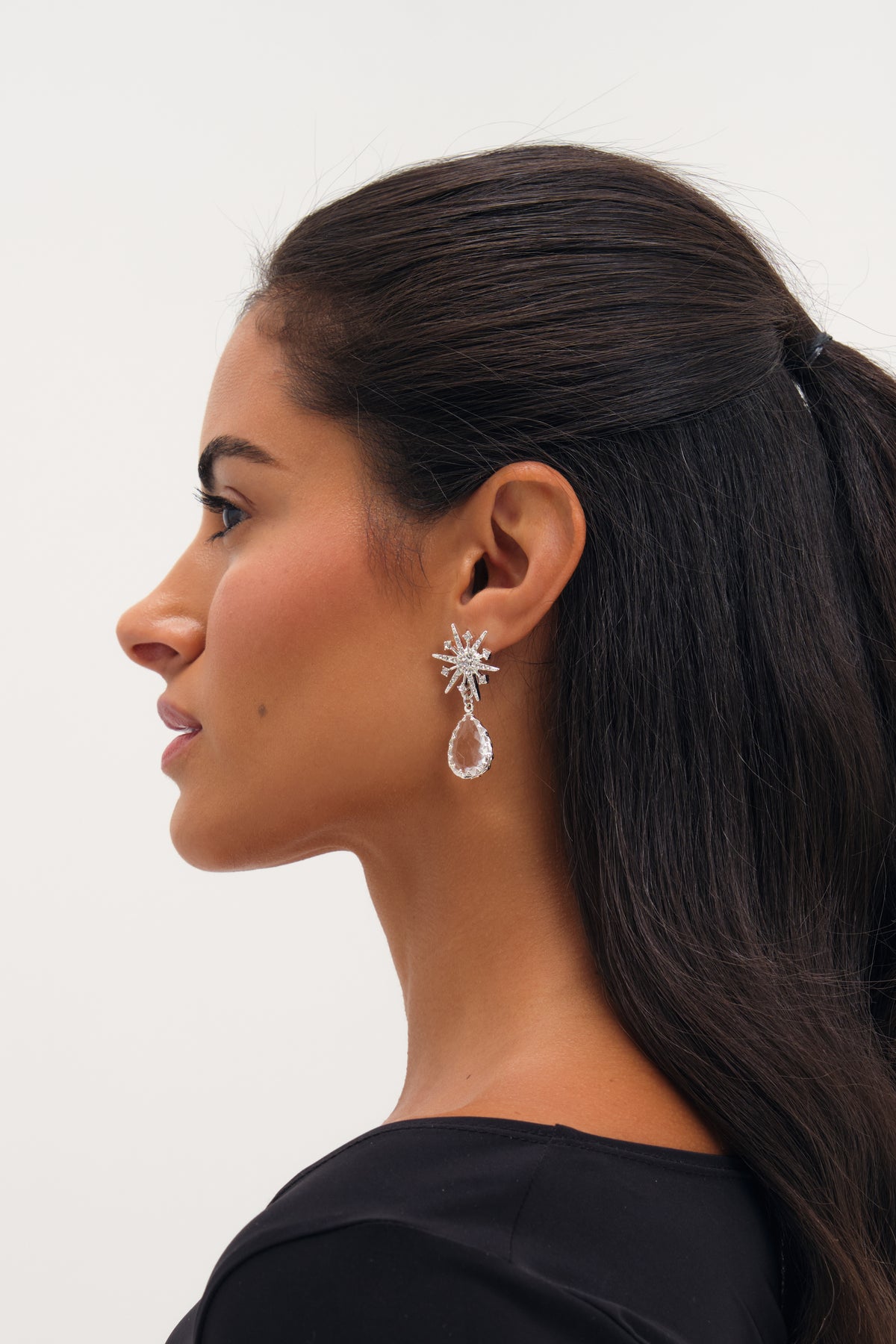 Mood Silver Plated And Crystal Star Drop Earrings