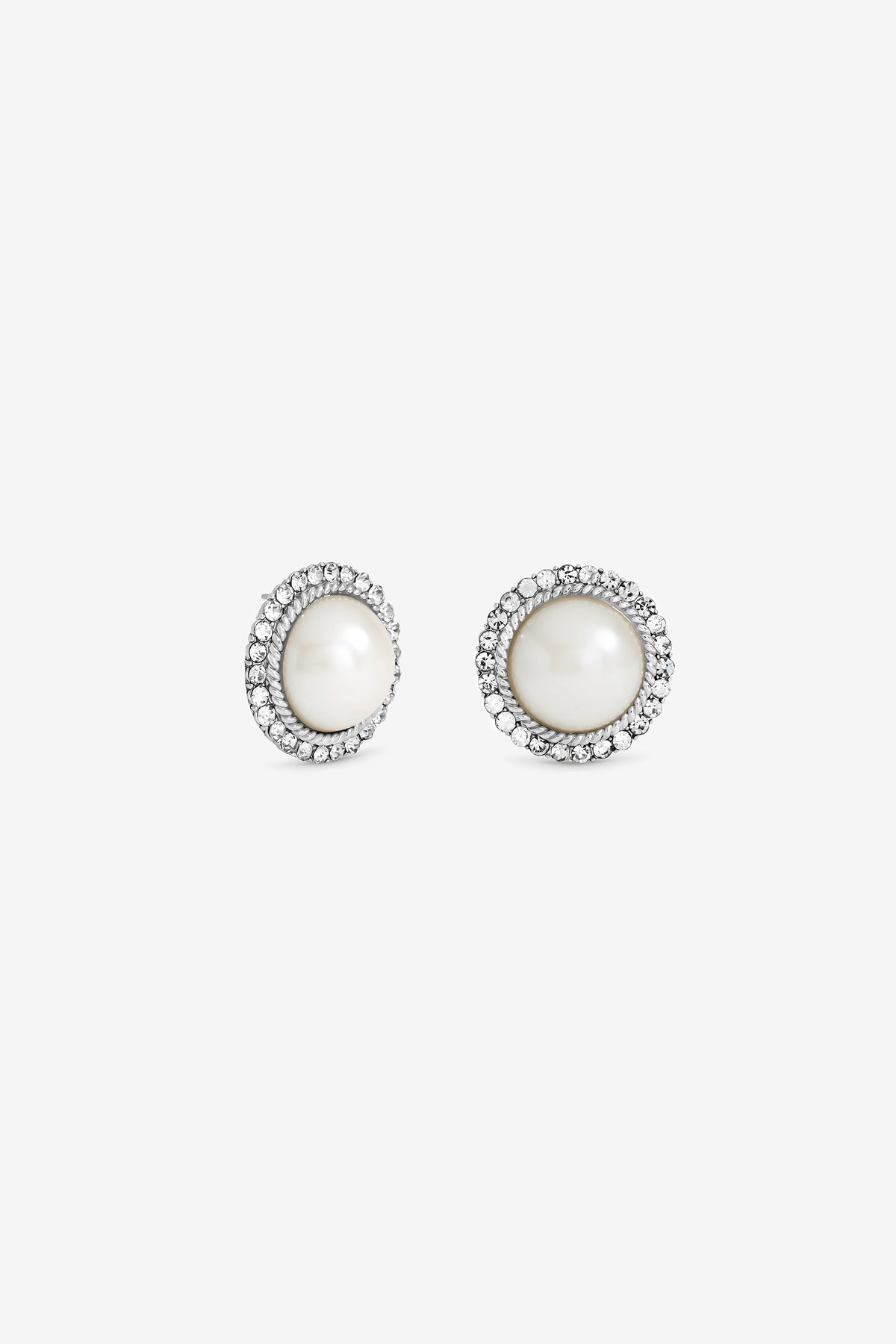 Mood Rhodium Plated Crystal And Pearl Statement Stud Earrings