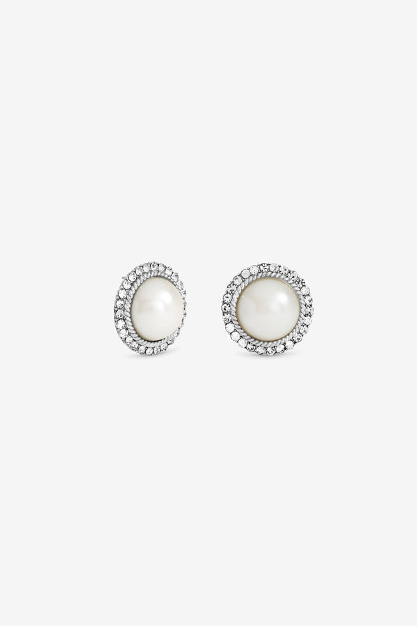 Mood Rhodium Plated Crystal And Pearl Statement Stud Earrings