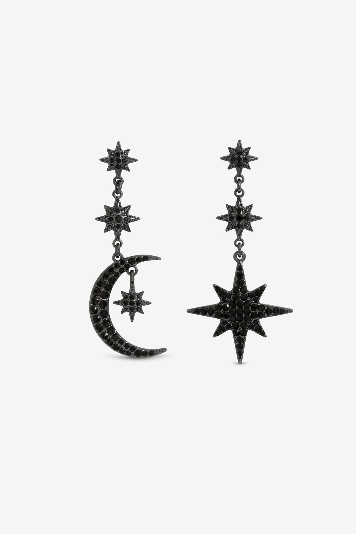 Mood Jet Crystal Moon & Star Statement Drop Earrings