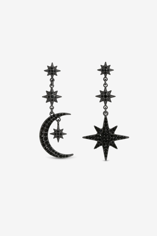 Mood Jet Crystal Moon & Star Statement Drop Earrings