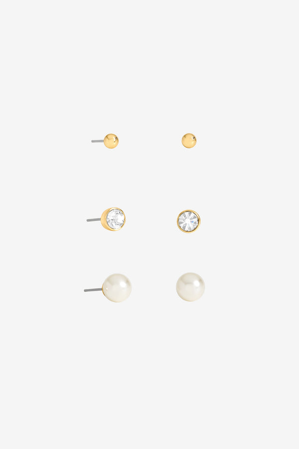 MOOD GOLD PLATE PEARL AND CRYSTAL STUD MULTIPACK