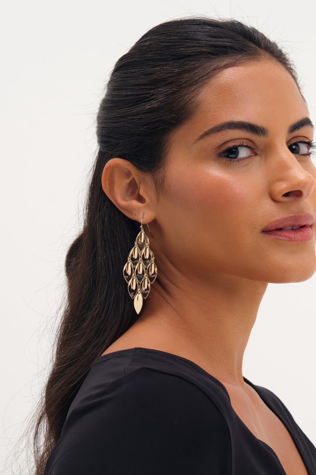 MOOD GOLD PLATE AND POLISHED GRADUATED DIAMOND DROP EARRING