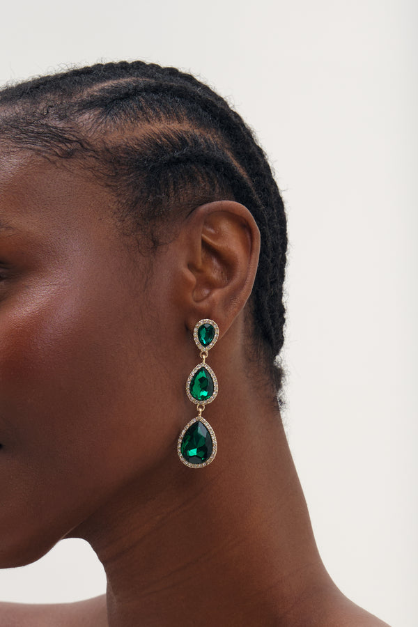 MOOD GOLD PLATE AND EMERALD PEARDROP EARRING
