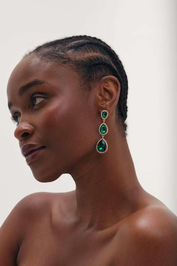 MOOD GOLD PLATE AND EMERALD PEARDROP EARRING