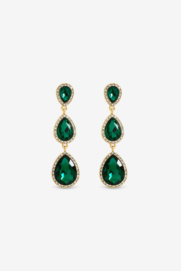 MOOD GOLD PLATE AND EMERALD PEARDROP EARRING