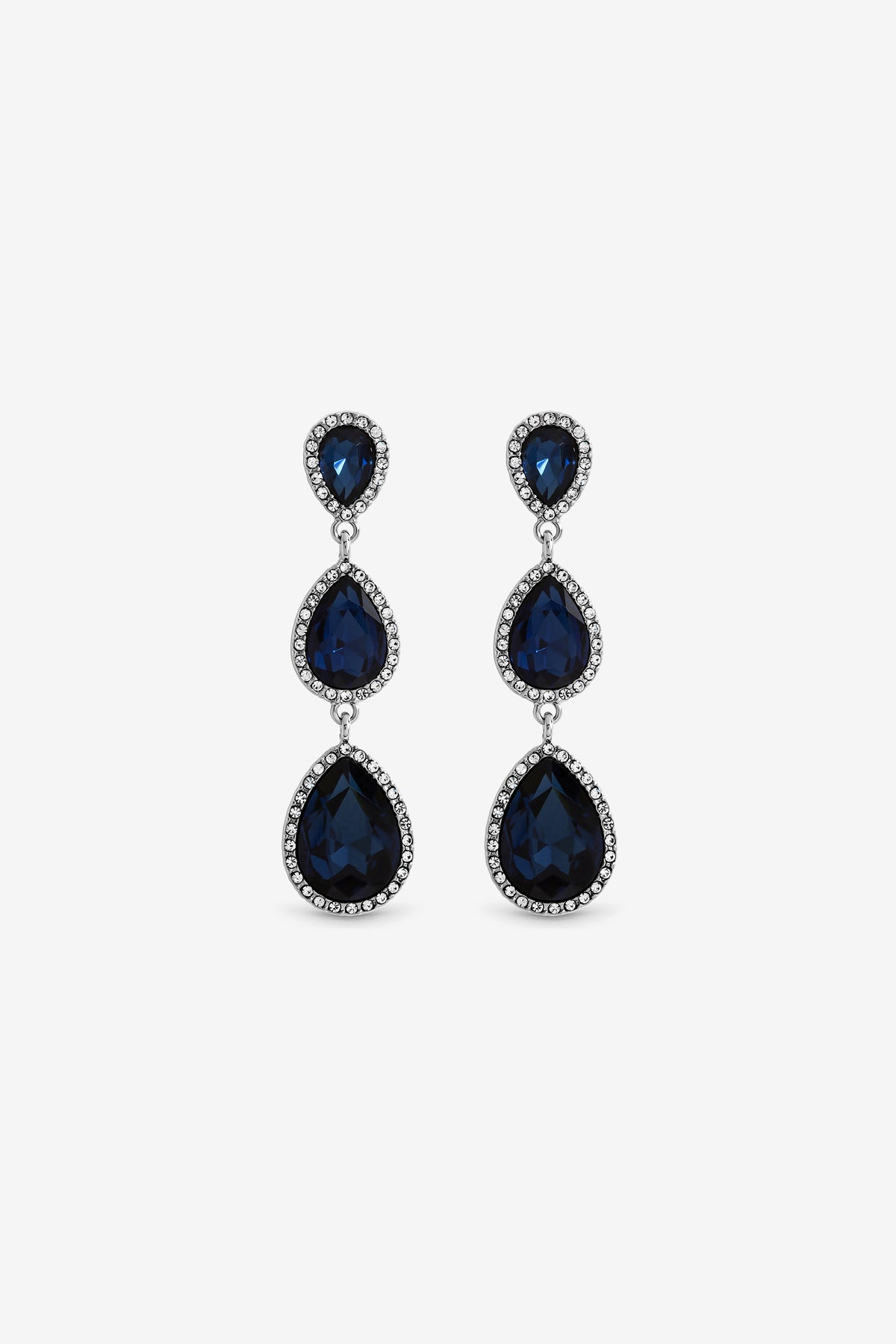Mood Rhodium Plated And Sapphire Peardrop Earrings