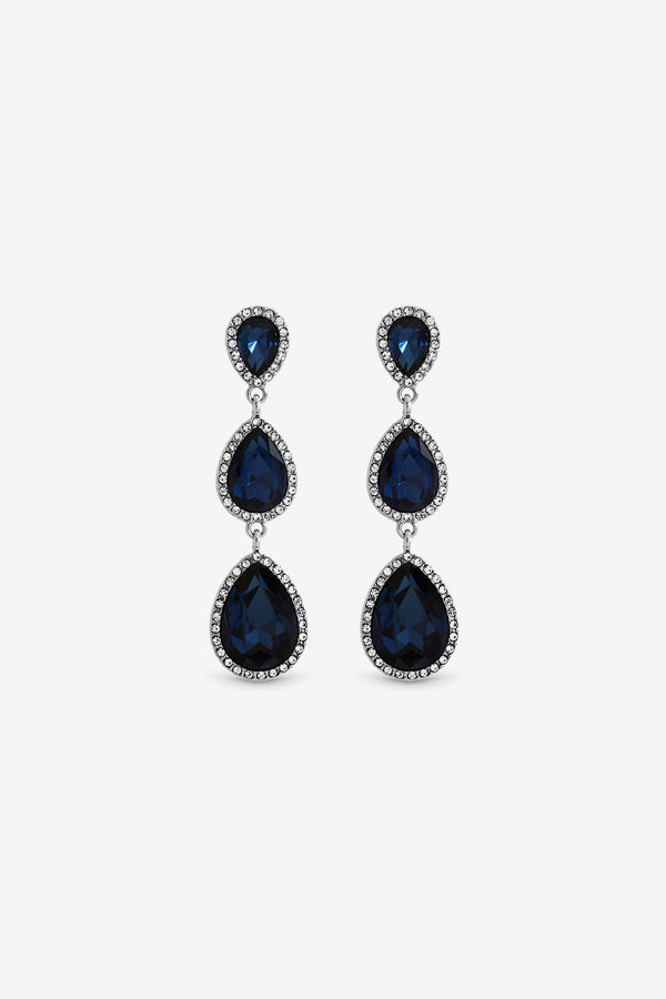 Mood Rhodium Plated And Sapphire Peardrop Earrings