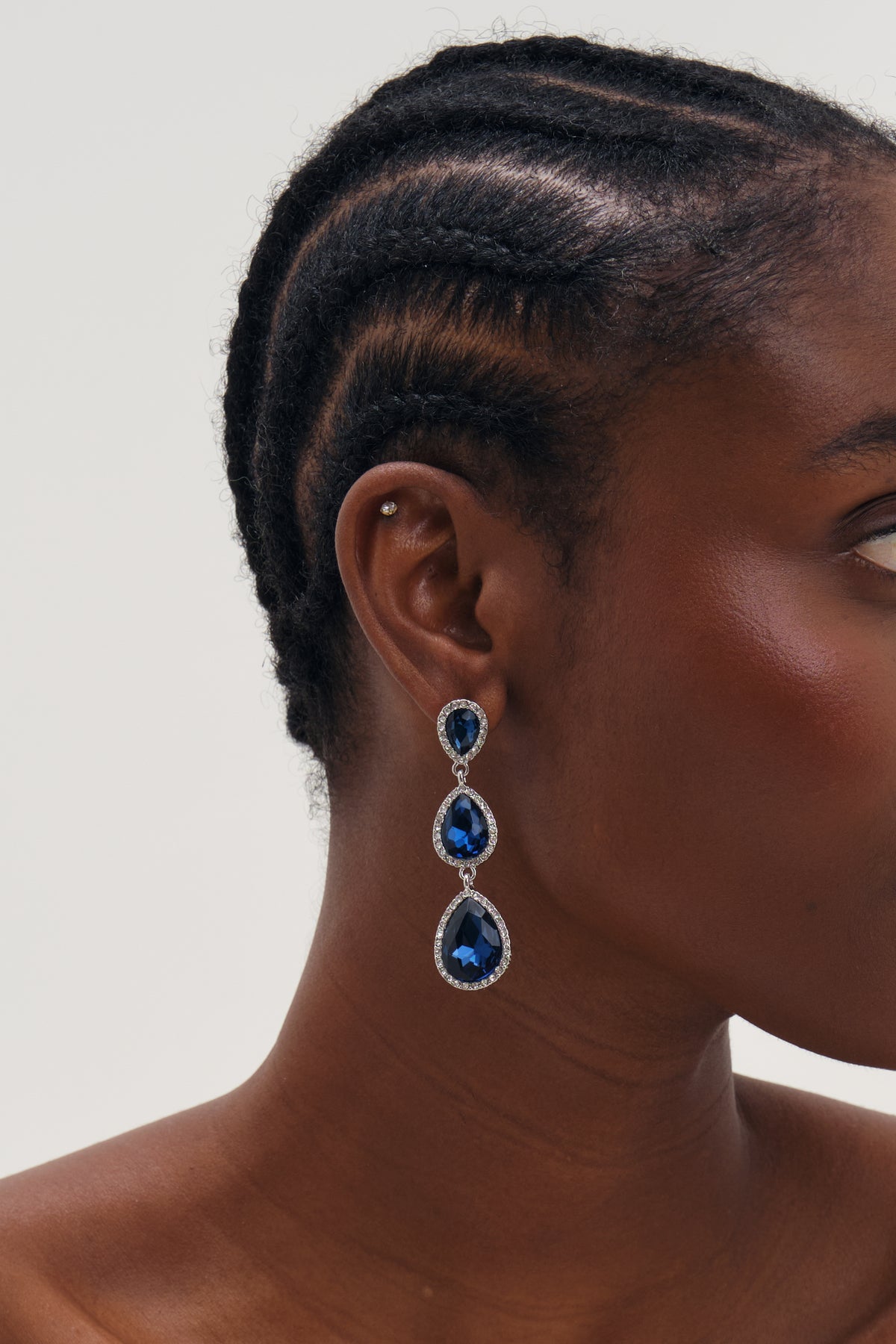 Mood Rhodium Plated And Sapphire Peardrop Earrings