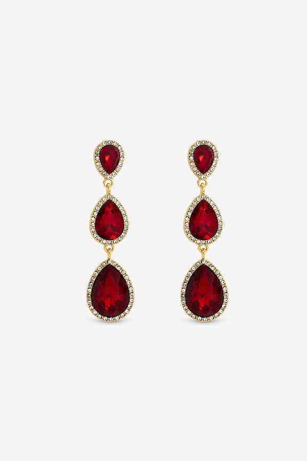 MOOD GOLD PLATE AND RUBY PEARDROP EARRING
