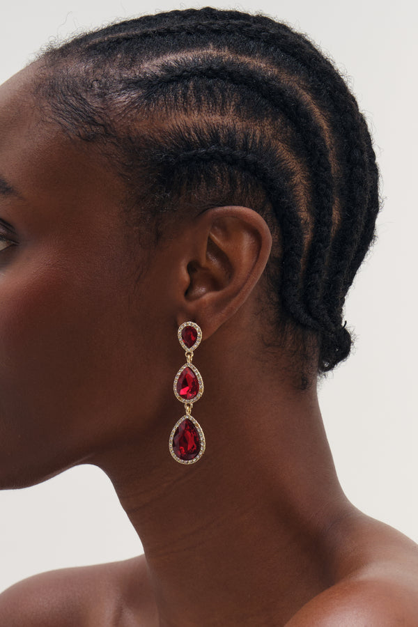 Mood Gold Plated And Ruby Peardrop Earrings