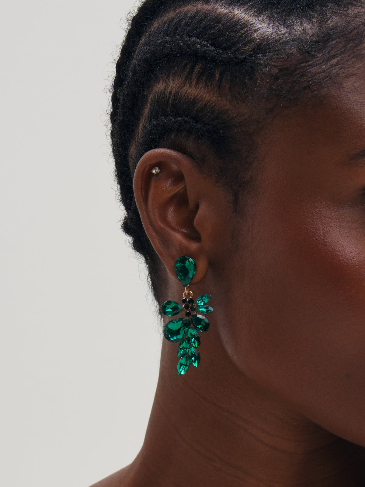 Mood Gold Plated And Emerald Leaf Statement Earrings