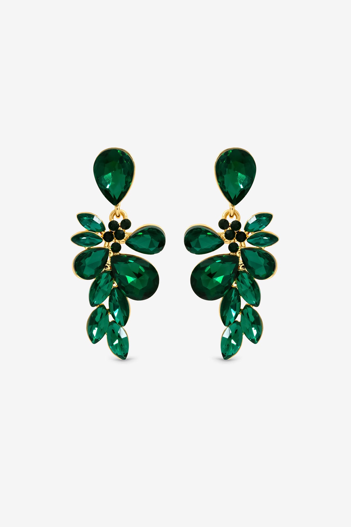 Mood Gold Plated And Emerald Leaf Statement Earrings