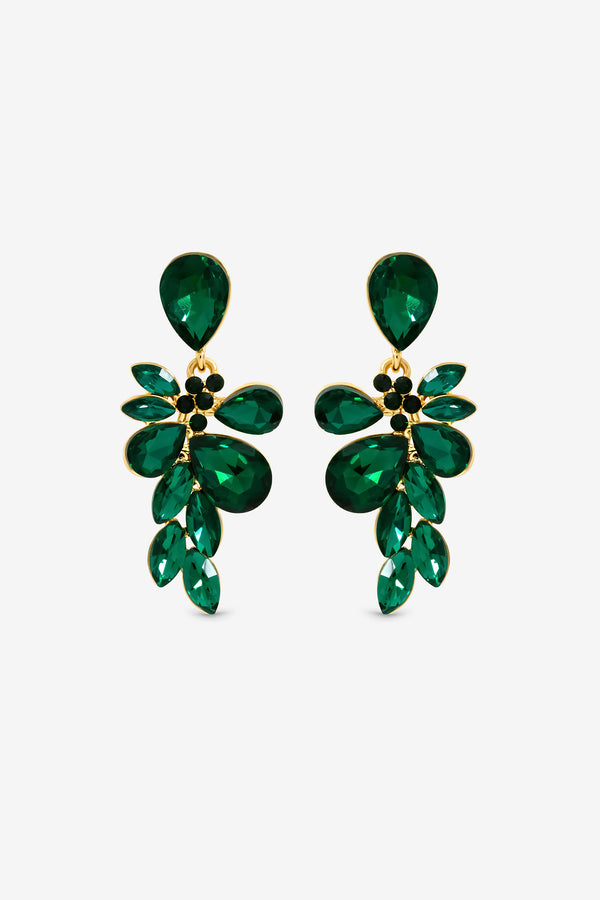 Mood Gold Plated And Emerald Leaf Statement Earrings