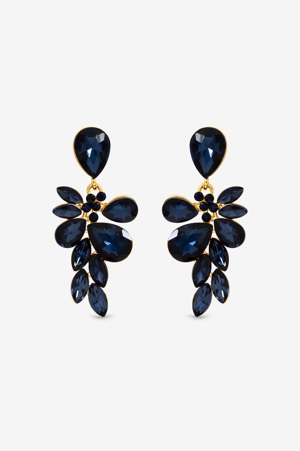 Mood Gold Plated And Sapphire Leaf Statement Earrings