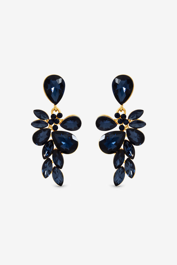 Mood Gold Plated And Sapphire Leaf Statement Earrings