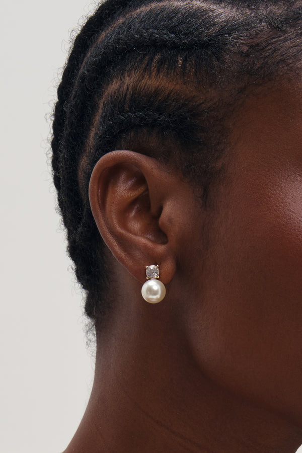 MOOD SILVER PLATE CRYSTAL AND PEARL EARRING