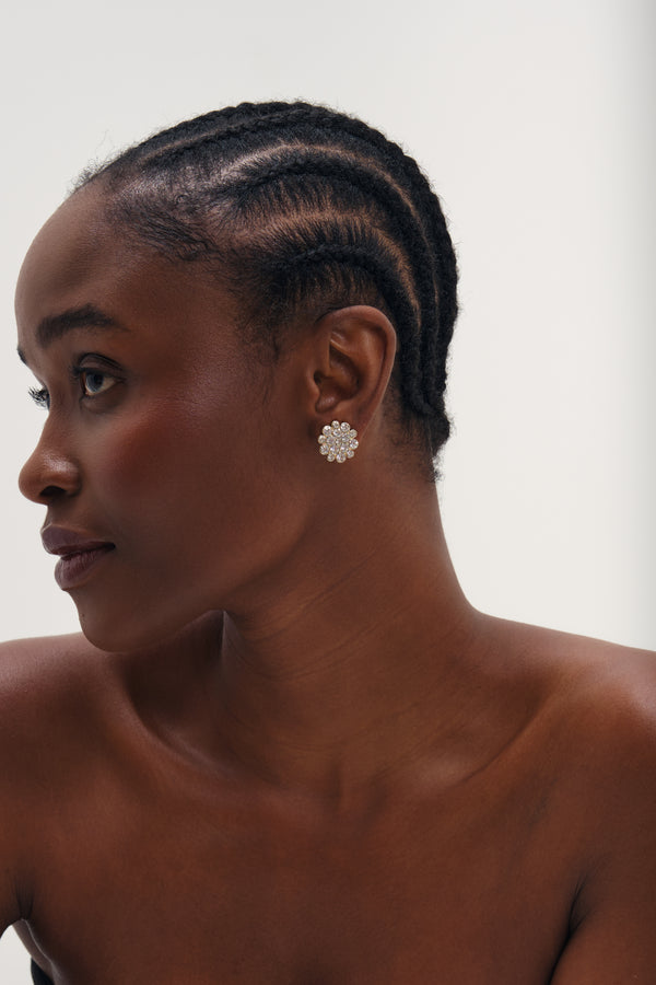 MOOD SILVER PLATE FLORAL CRYSTAL EARRING