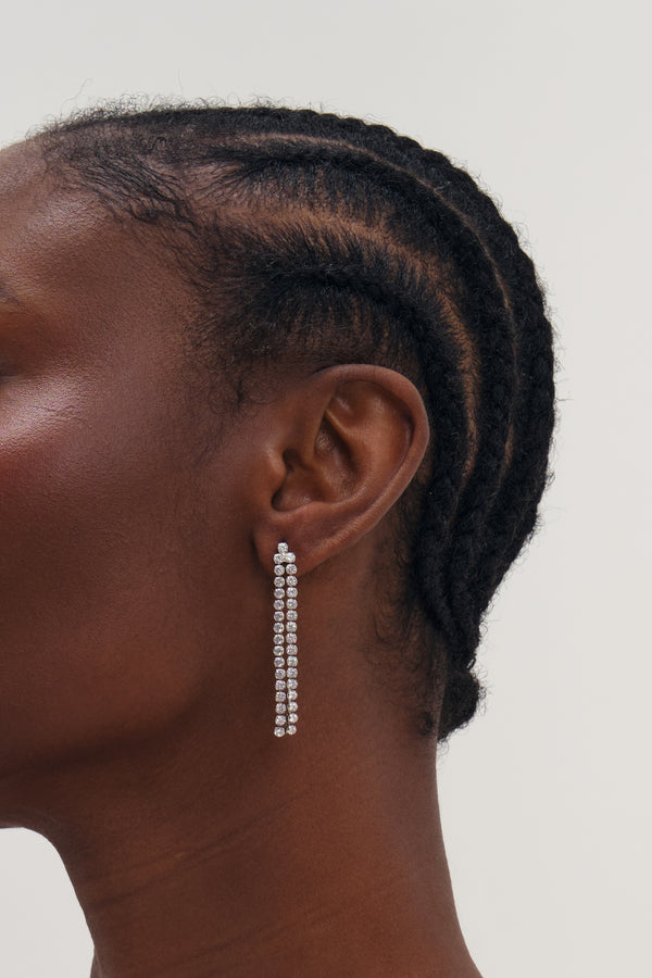 MOOD SILVER PLATE DOUBLE DROP LINEAR CRYSTAL EARRING