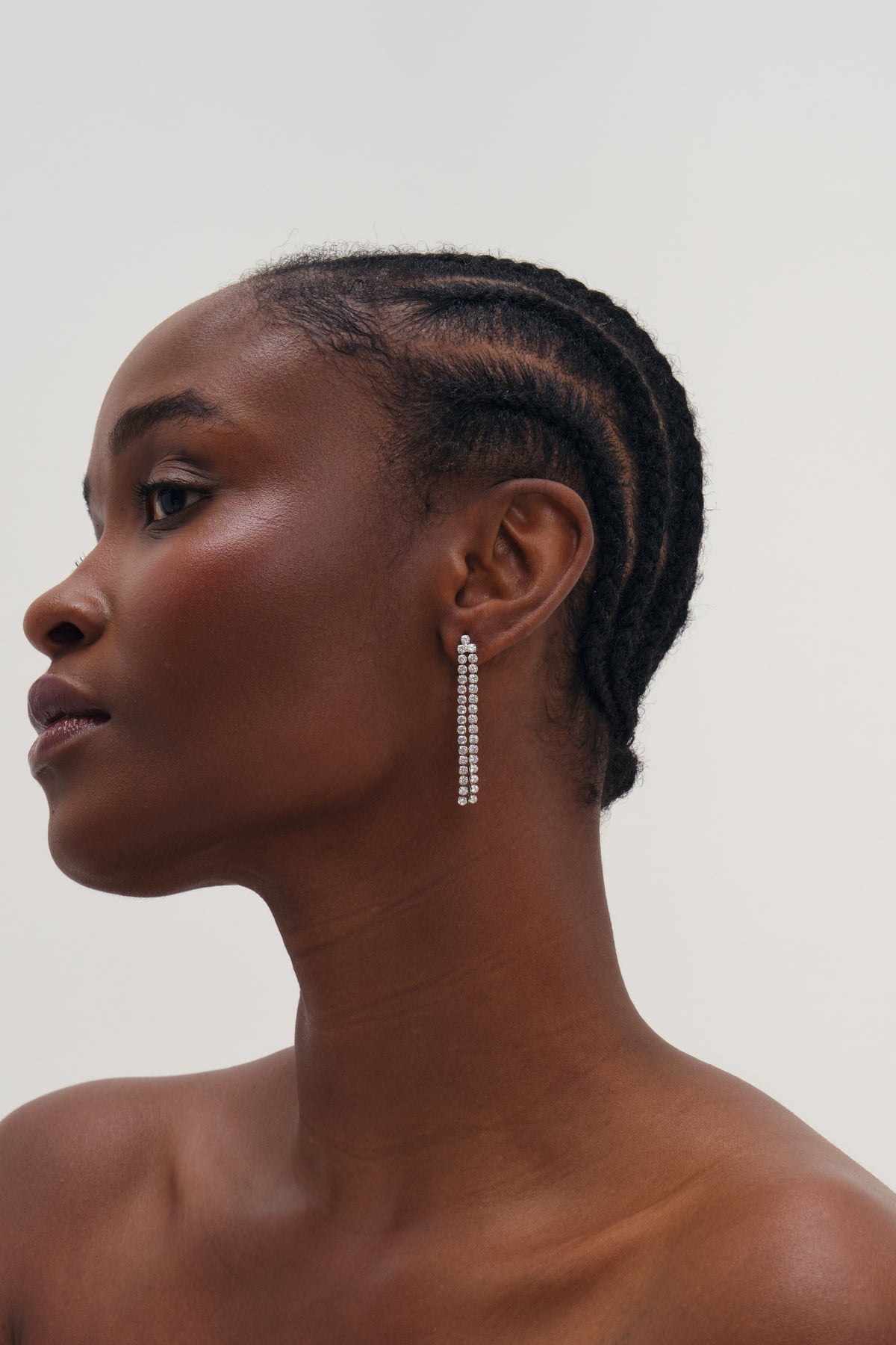 MOOD SILVER PLATE DOUBLE DROP LINEAR CRYSTAL EARRING