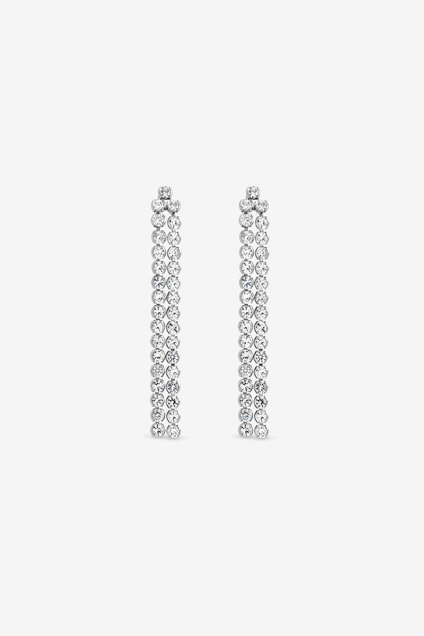 MOOD SILVER PLATE DOUBLE DROP LINEAR CRYSTAL EARRING