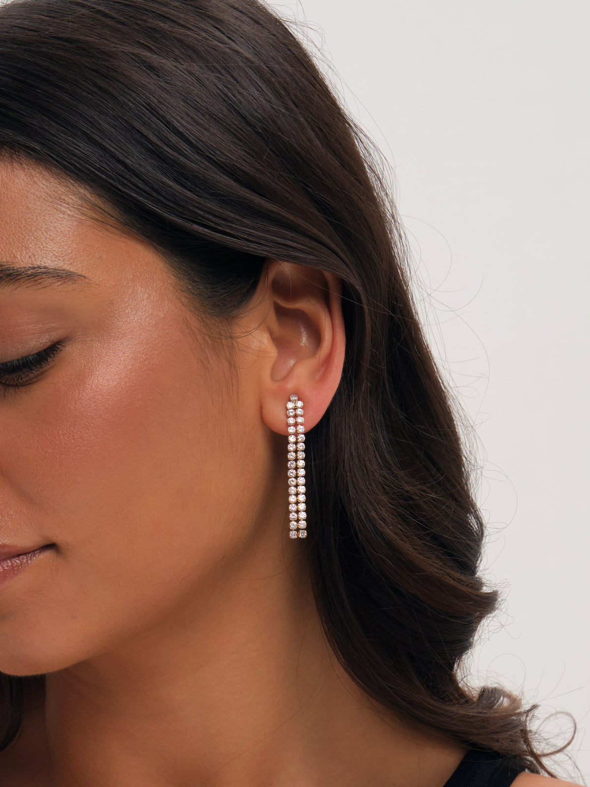 Mood Gold Plated Double Drop Linear Crystal Earrings