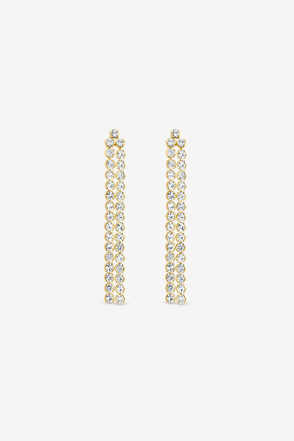 Mood Gold Plated Double Drop Linear Crystal Earrings