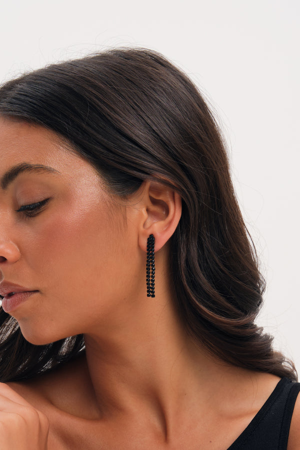 Mood Jet Plated Double Drop Linear Jet Earrings