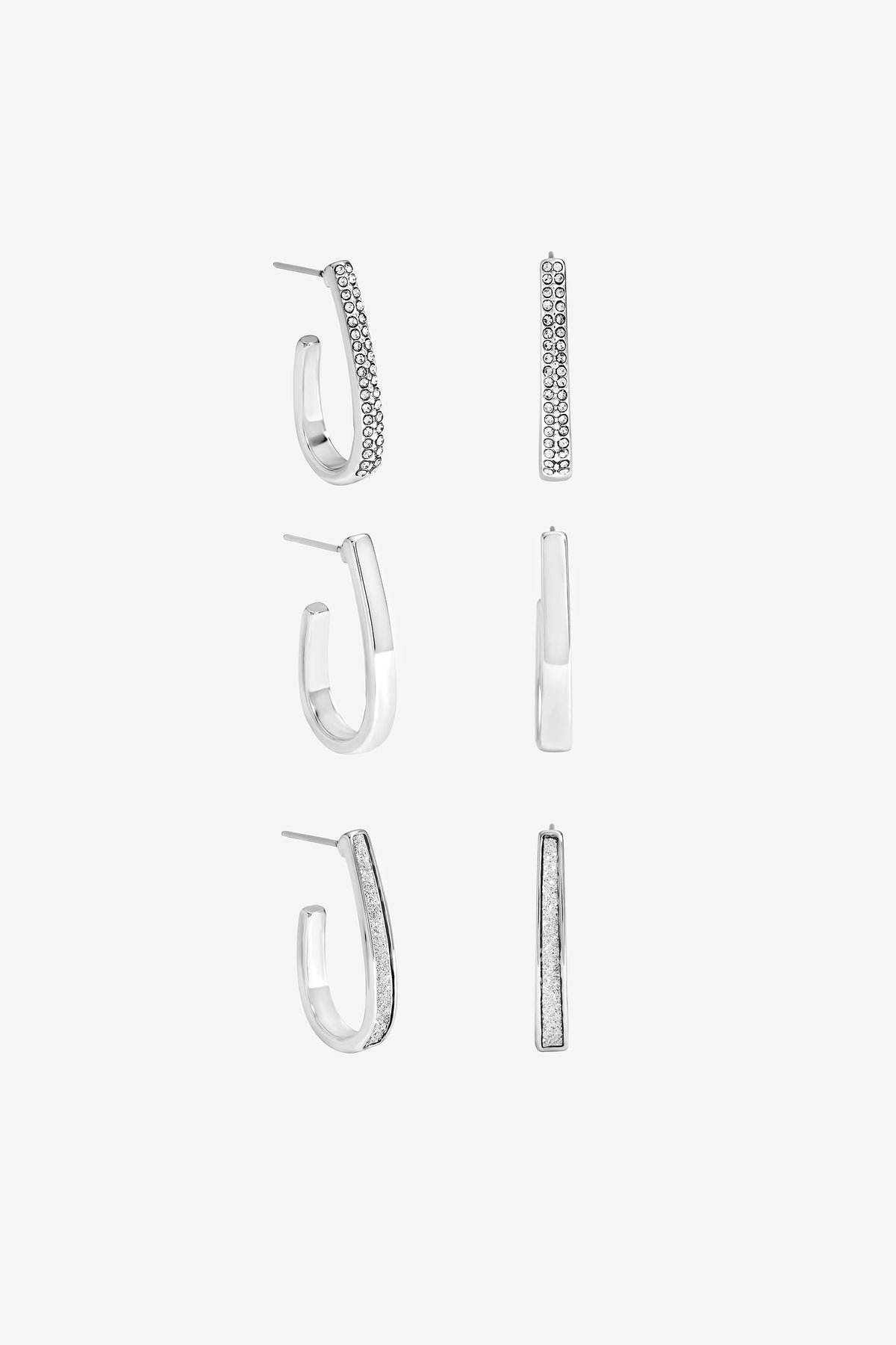 Mood Silver Plate Pave And Glitter Hoop 3 Pack