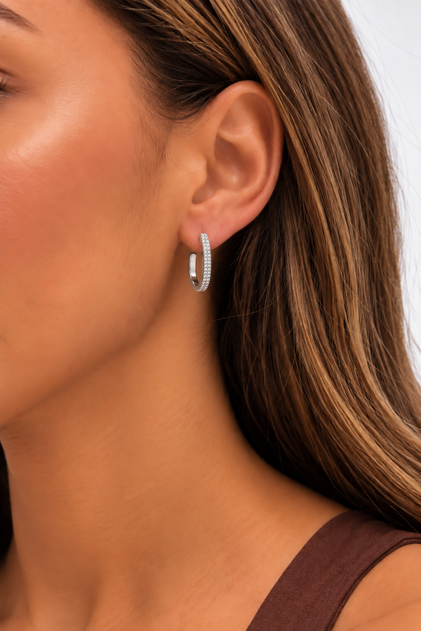 Mood Silver Plate Pave And Glitter Hoop 3 Pack