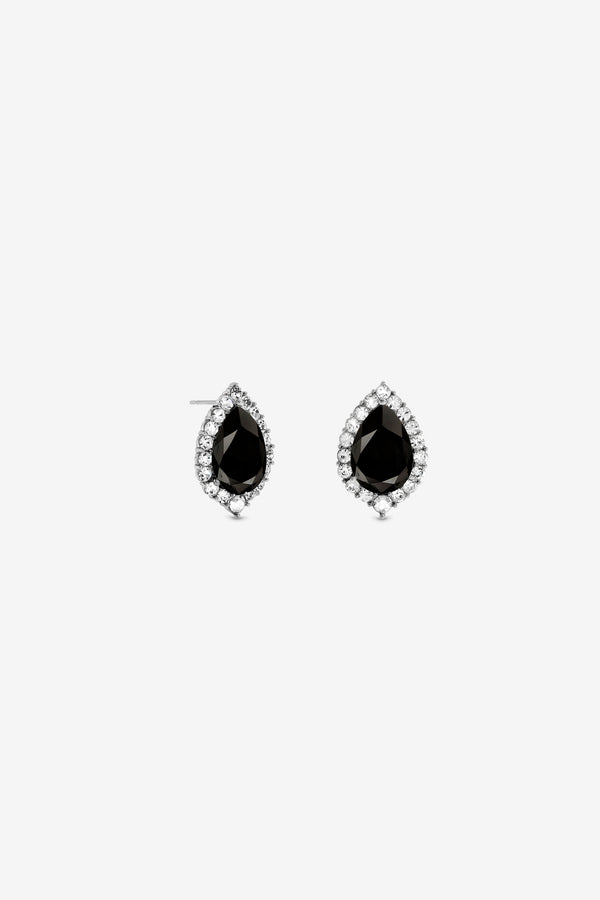 MOOD RHODIUM PLATE WITH JET PEAR STUD EARRING
