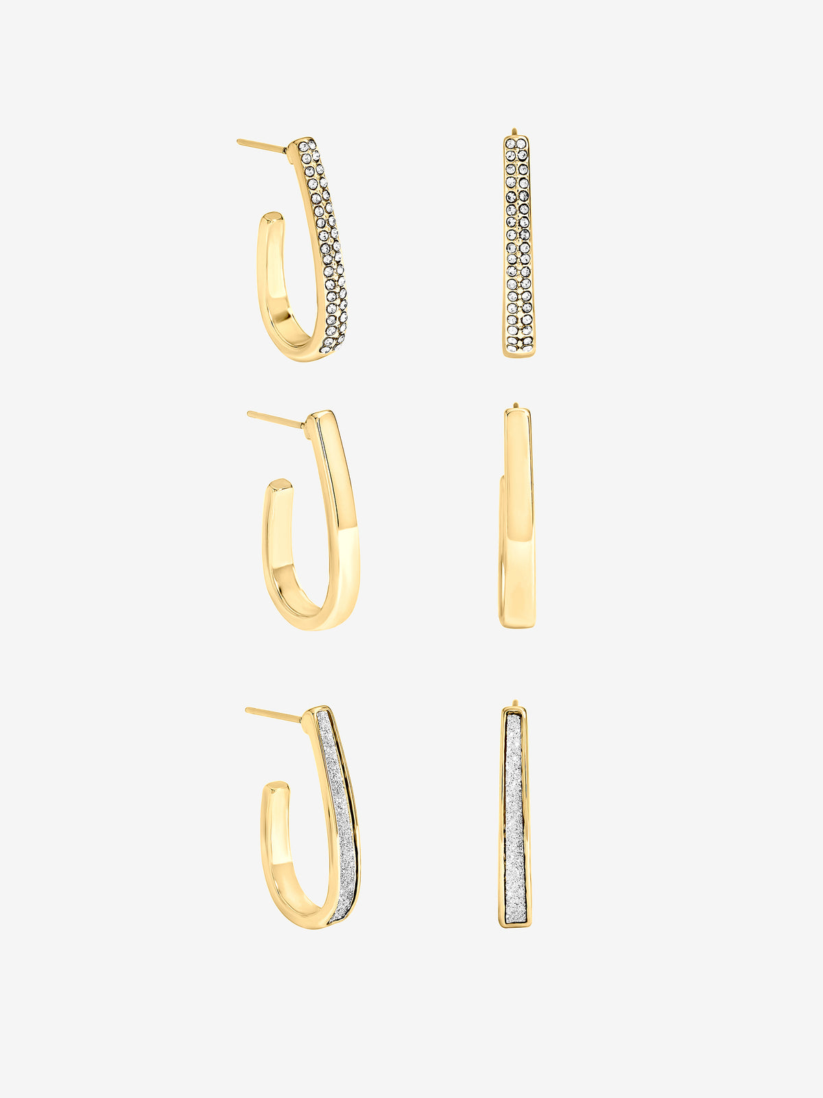 Mood Gold Plated Pave And Glitter Hoop - Pack Of 3