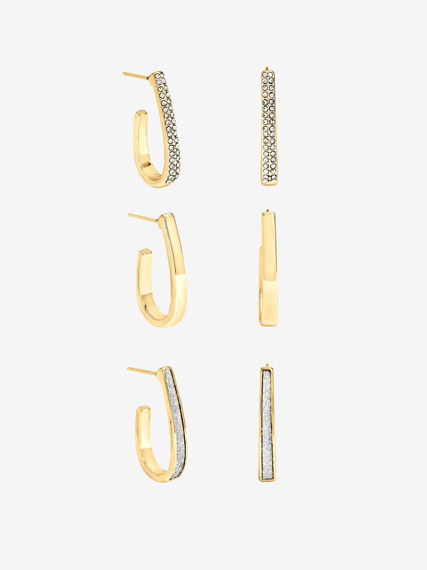 Mood Gold Plated Pave And Glitter Hoop - Pack Of 3