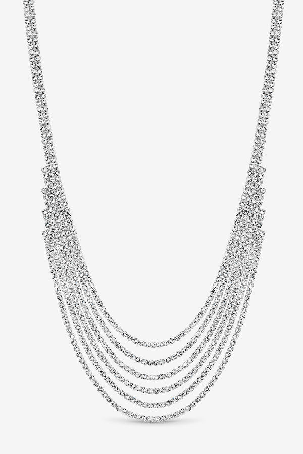 Mood Silver Plated Crystal Multirow Drop Necklace