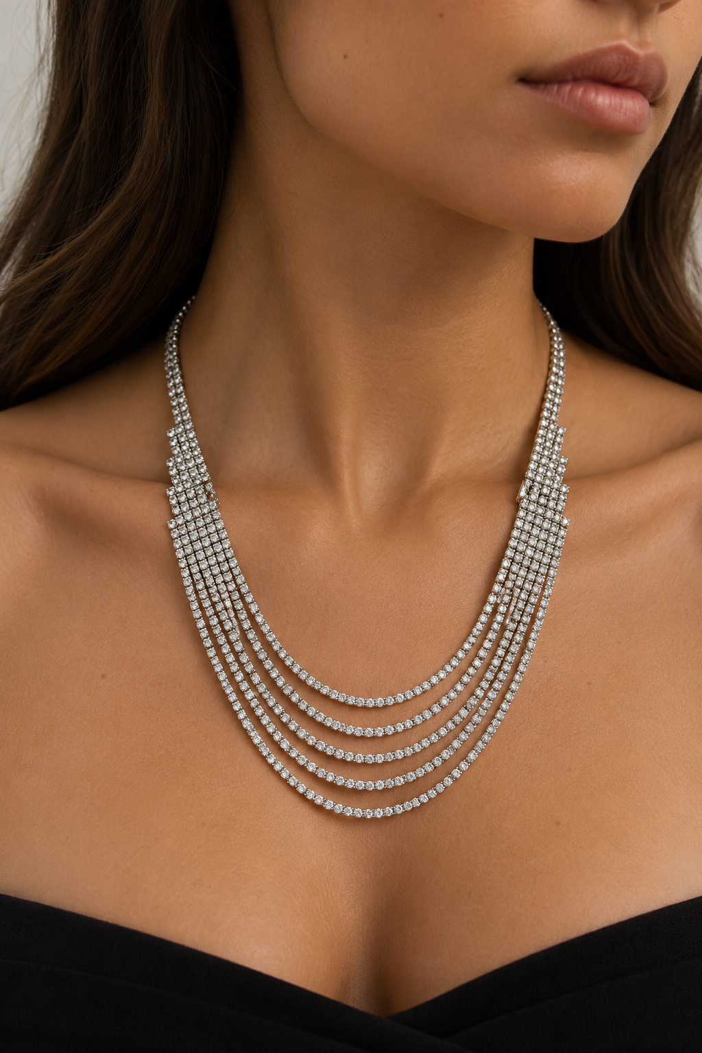 Mood Silver Plated Crystal Multirow Drop Necklace