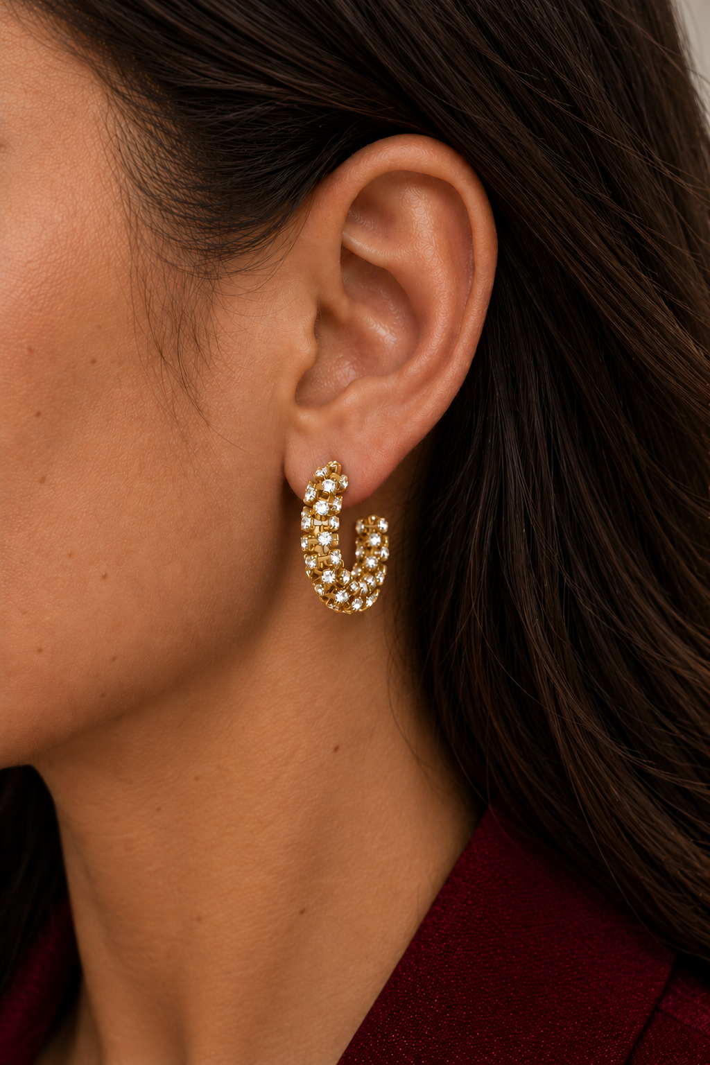Mood Gold Plated Crystal Chubby Hoop Earrings