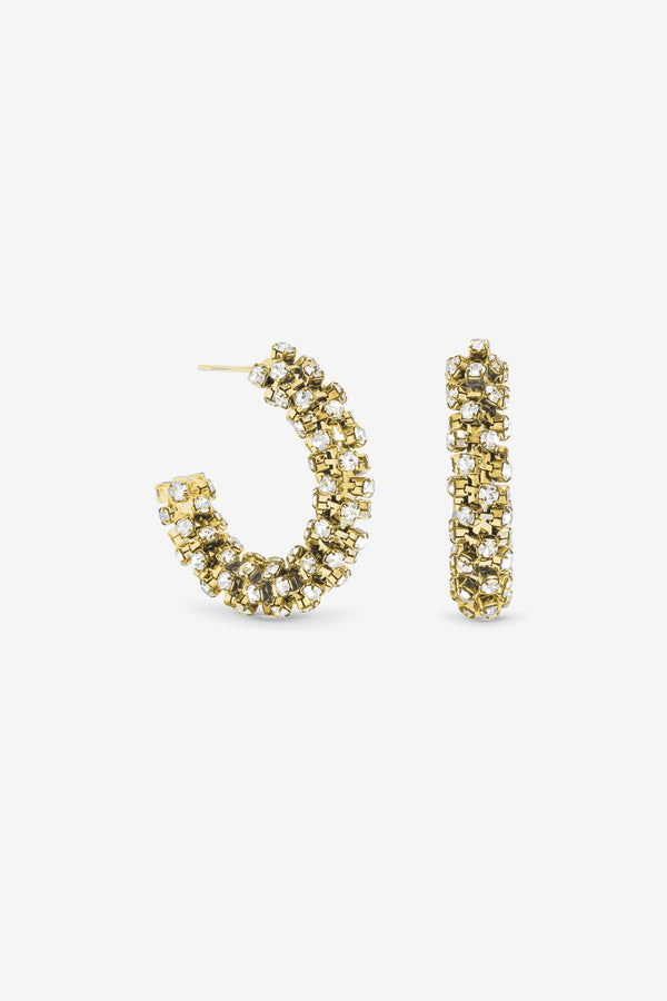 Mood Gold Plated Crystal Chubby Hoop Earrings
