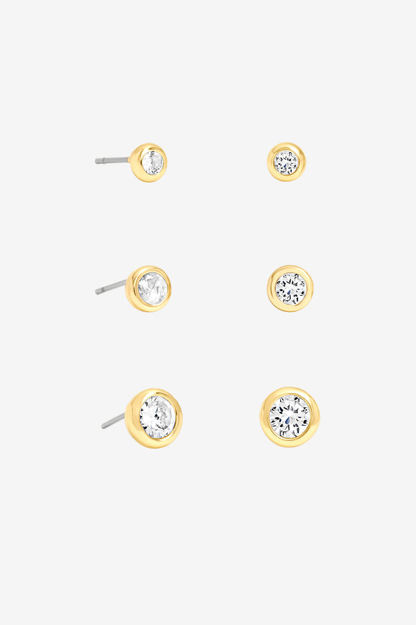 Mood Gold and Crystal Bezel Stud Multipack Earrings