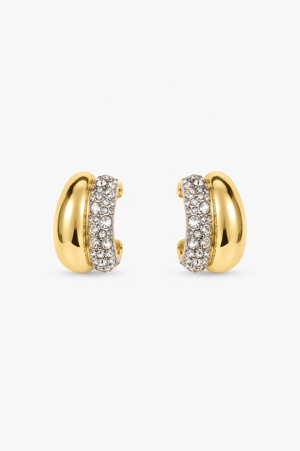 Mood Gold Plated and Pave Double row Hoop Earrings
