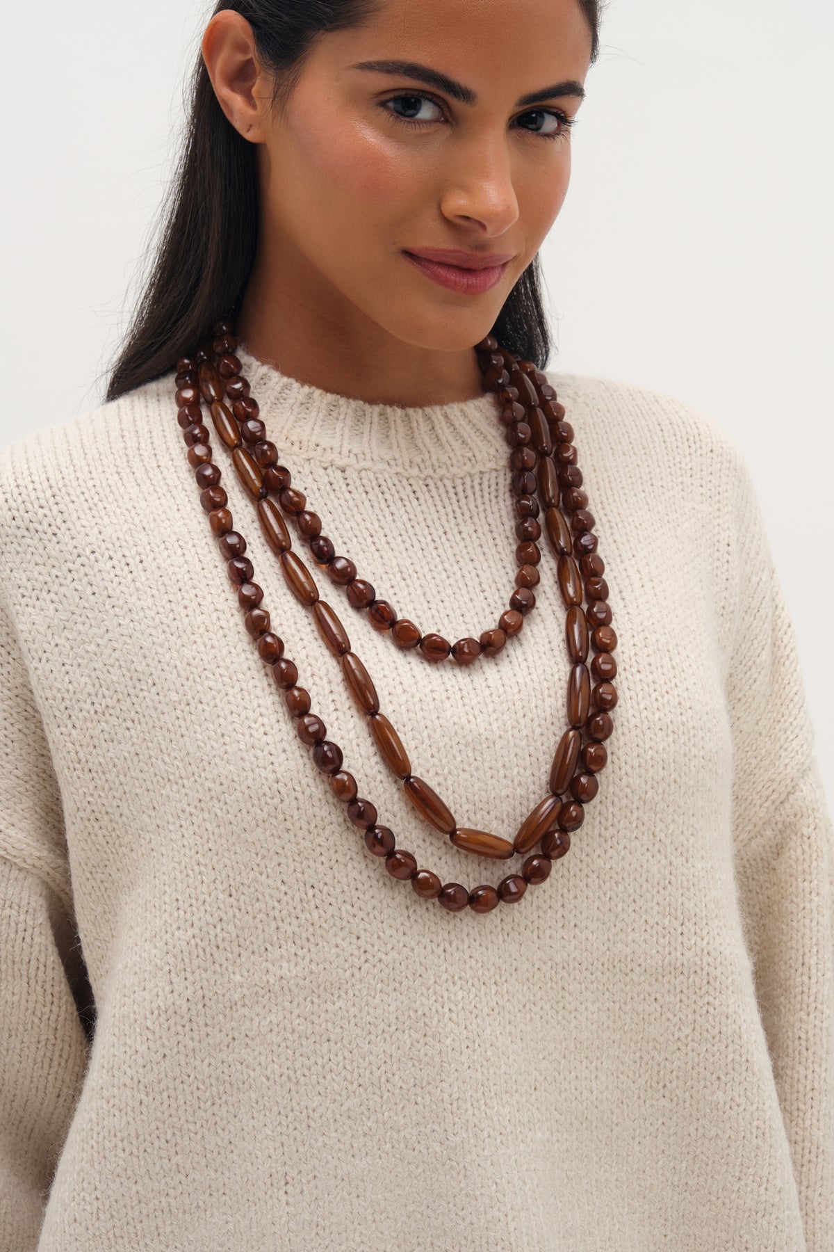 MOOD BROWN BEADED MULTIROW NECKLACE