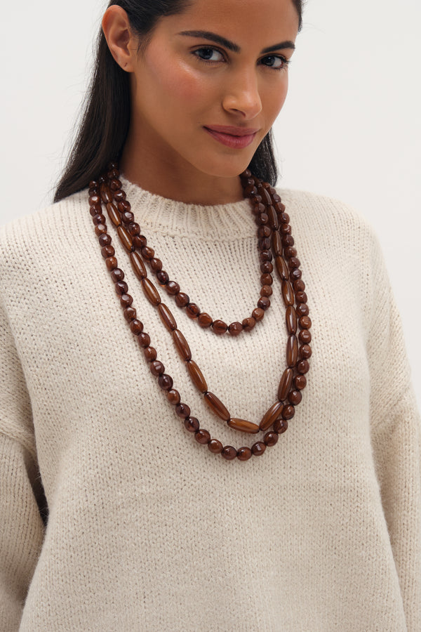 MOOD BROWN BEADED MULTIROW NECKLACE