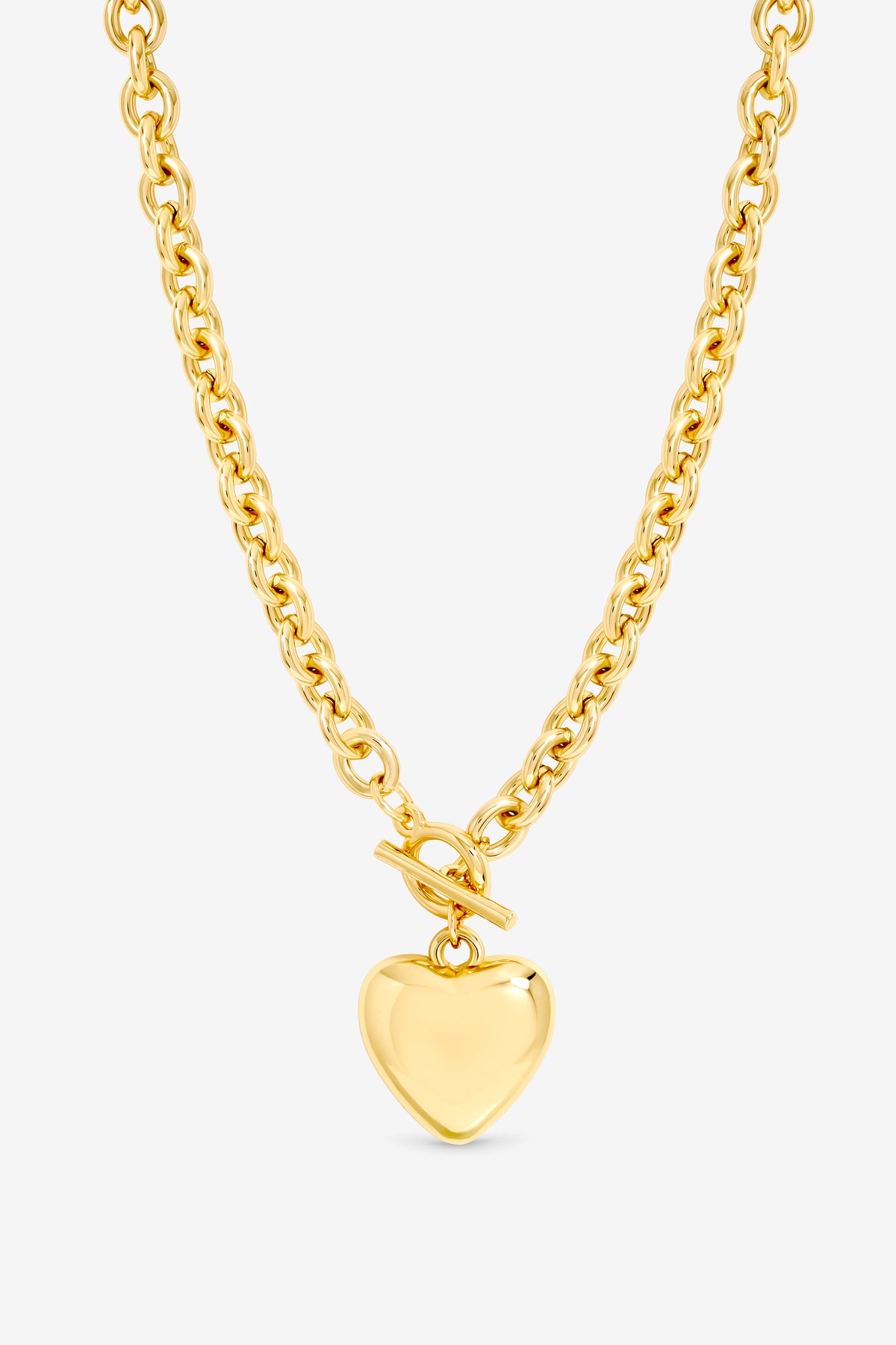 Mood Gold Plated And Polished Puff Heart T-Bar Necklace
