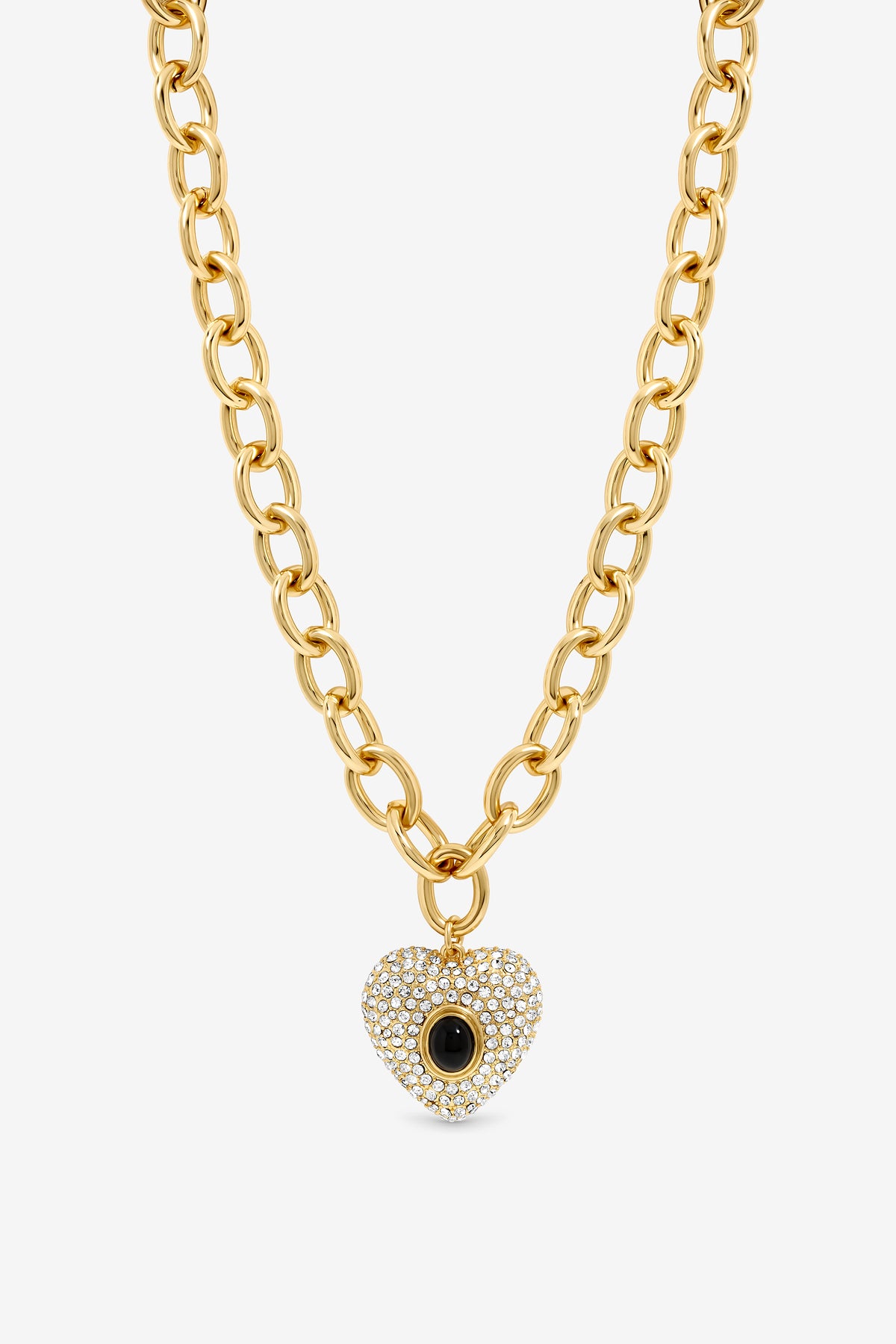 MOOD GOLD PLATE PAVE AND JET STONE HEART CHAIN NECKLACE