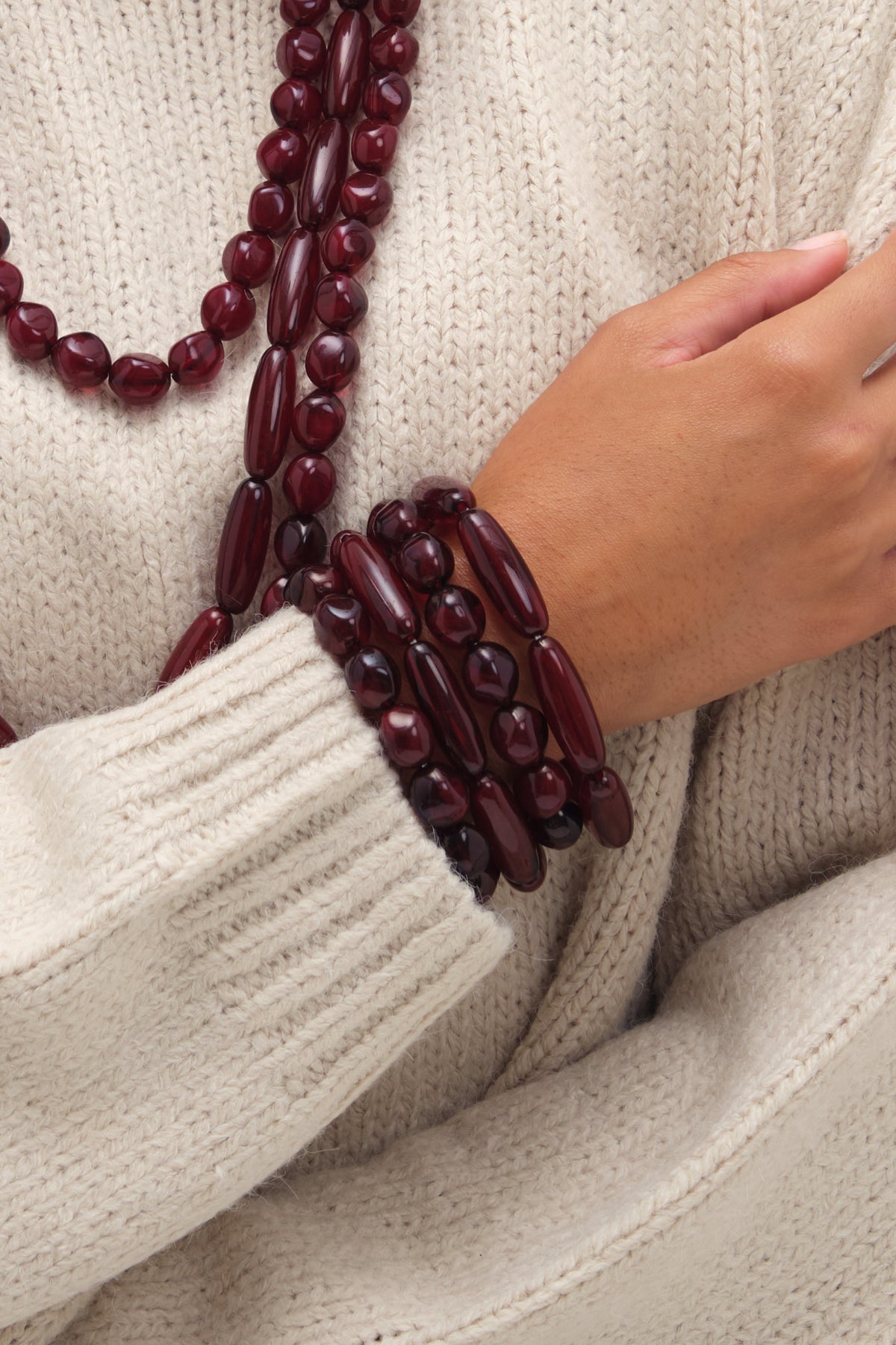 MOOD RED BEADED MULTIROW NECKLACE