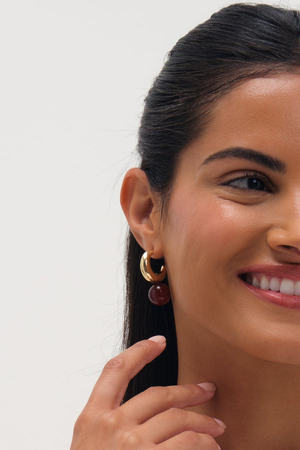 Mood Gold Plated And Red Ball Drop Earrings